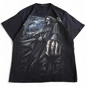 Vintage Y2K Grim Reaper Skeleton Shirt sz Large